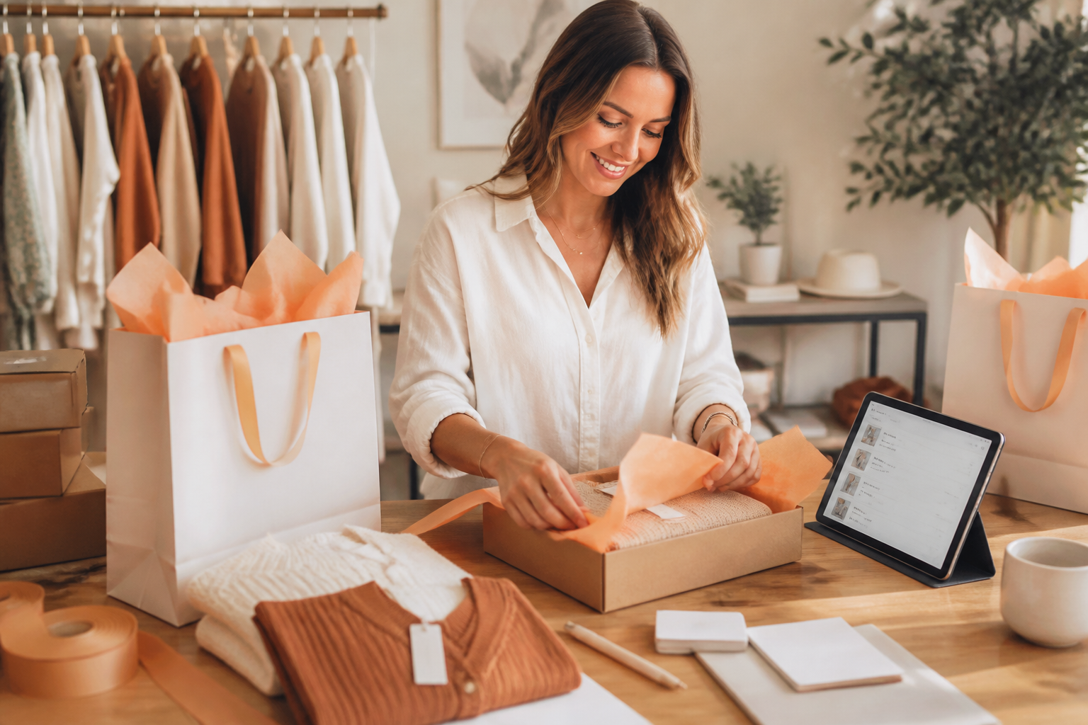 Merchant preparing packages for delivery